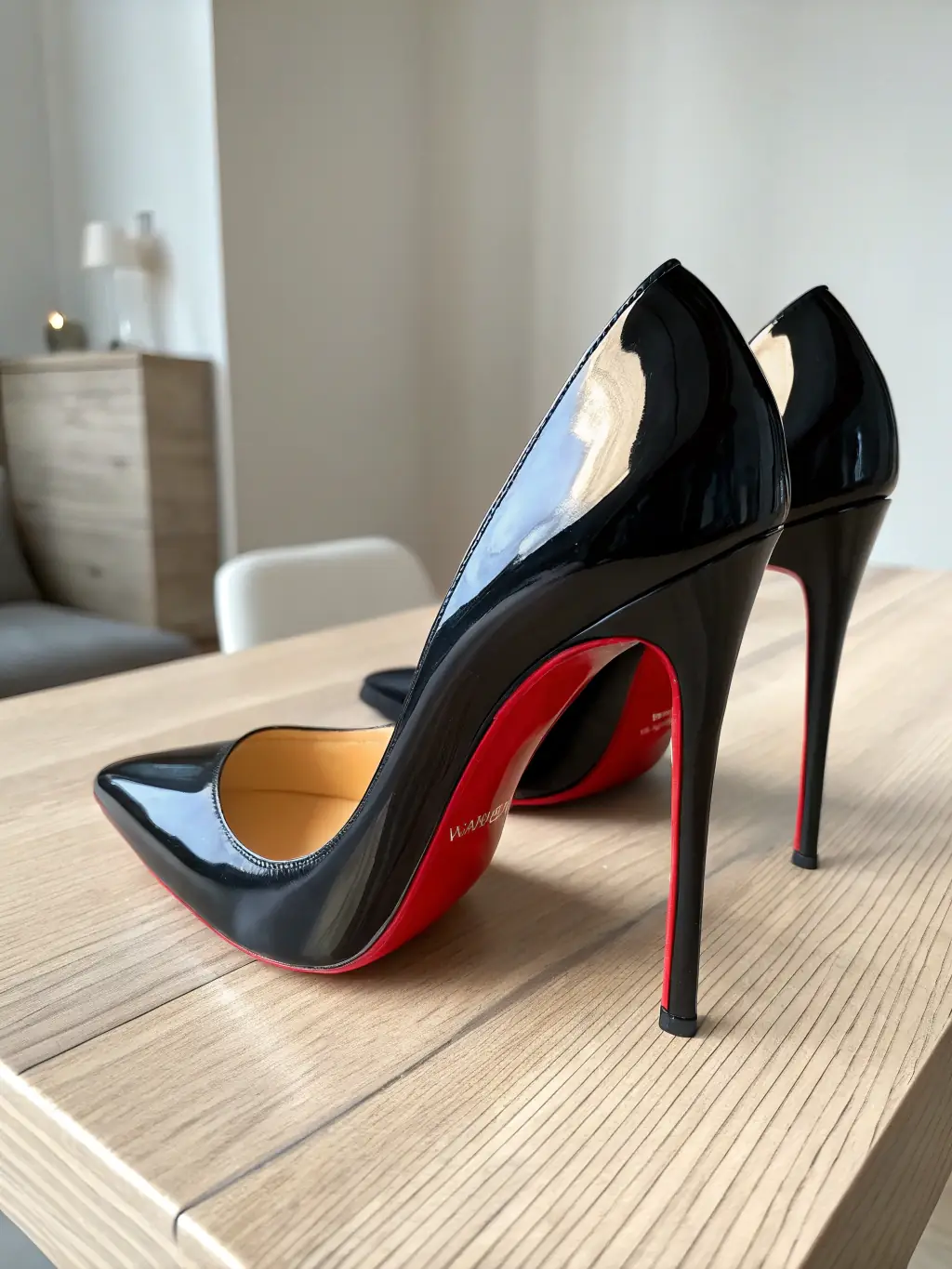A pair of classic women's pumps in black patent leather, set against a neutral background to emphasize their timeless appeal and versatility.